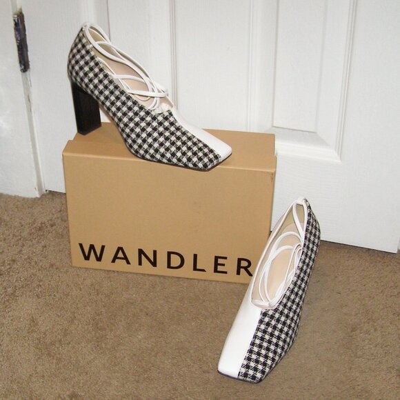 NIB size 39 WANDLER Isa Mixed Pattern Leather and Wool Ankle wrap pumps - Picture 9 of 16